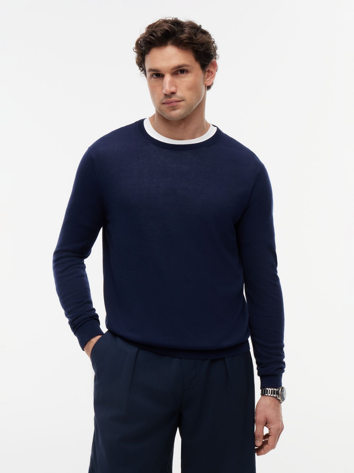New York Label Crew Neck Jumper — Blue