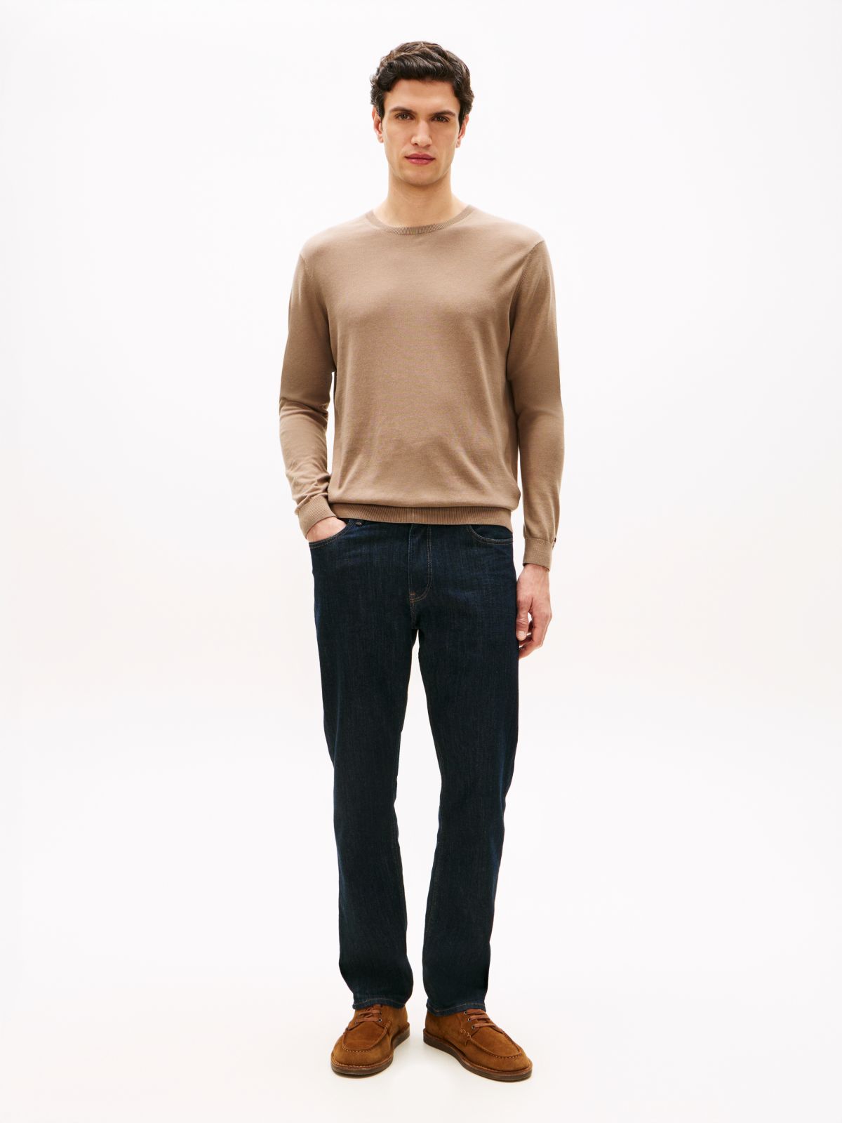 New York Label Crew Neck Jumper — Khaki