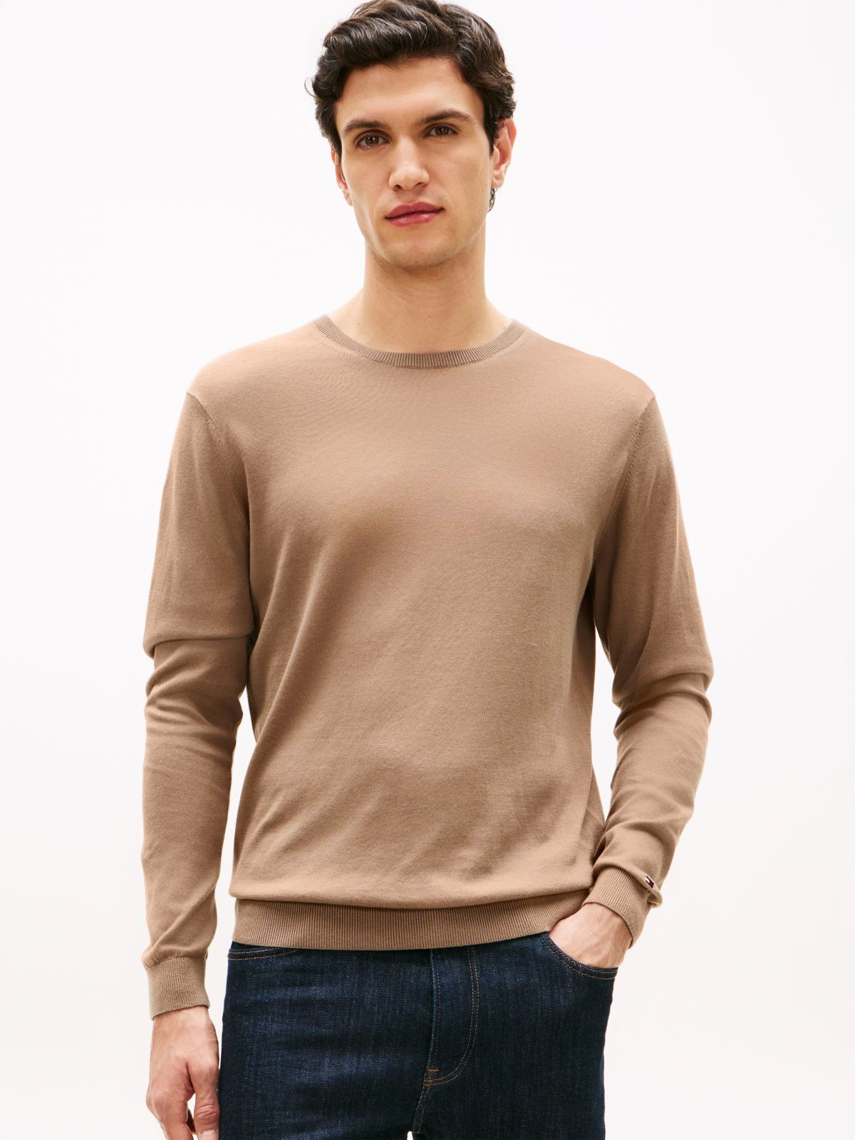 New York Label Crew Neck Jumper — Khaki