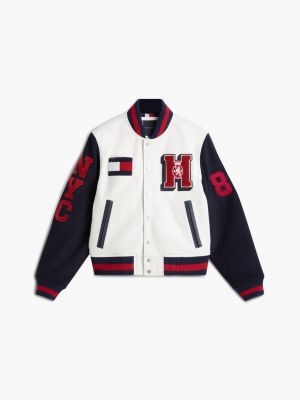 yellow logo appliqué relaxed varsity jacket for men tommy hilfiger