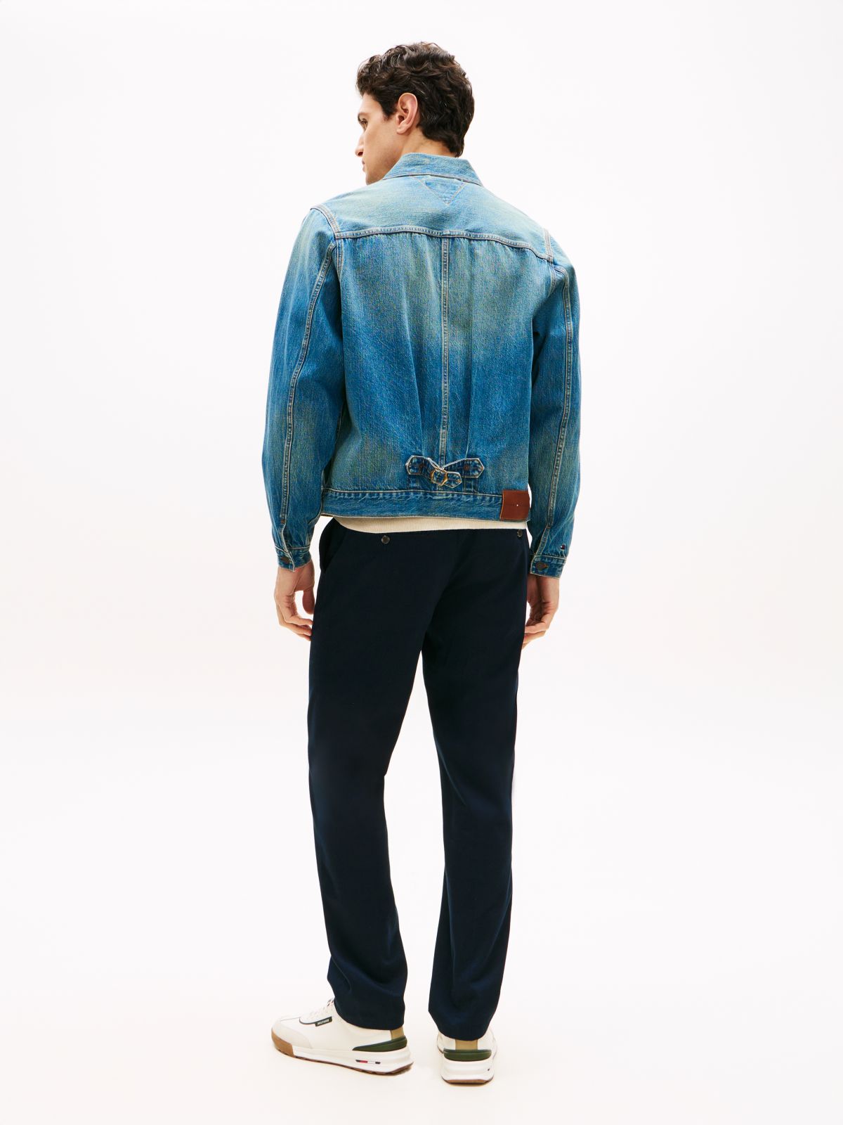 Cinch Back Denim Trucker Jacket — Blue