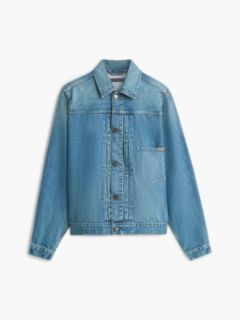 Cinch Back Denim Trucker Jacket — Blue 5