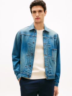 Cinch Back Denim Trucker Jacket — Blue 1