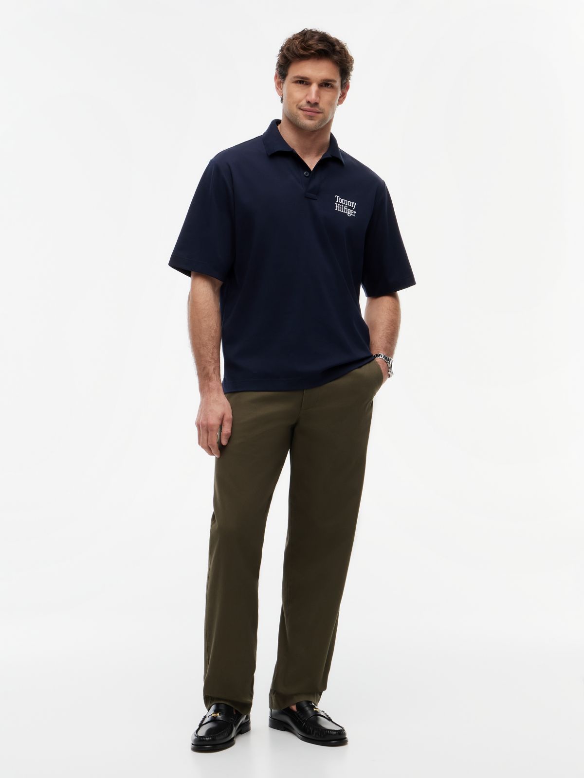 Oversized Fit Back Logo Polo Shirt — Blue