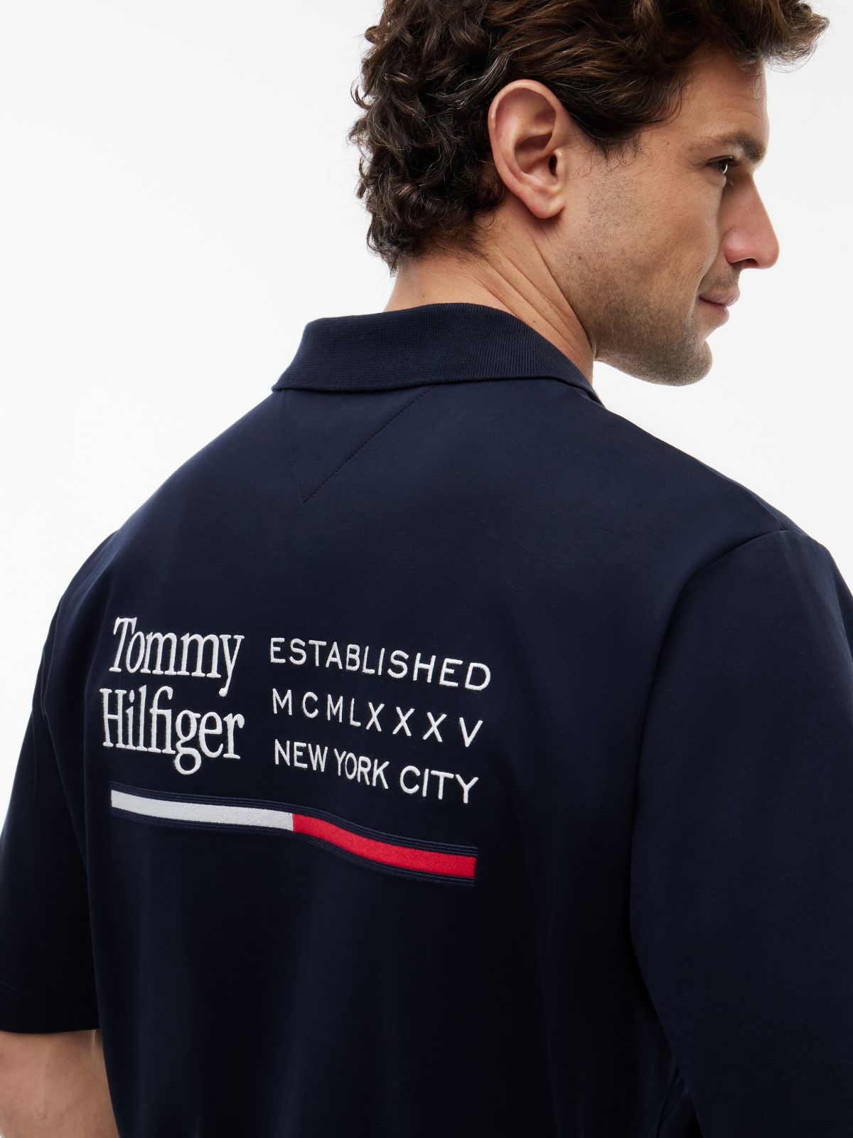 Oversized Fit Back Logo Polo Shirt — Blue