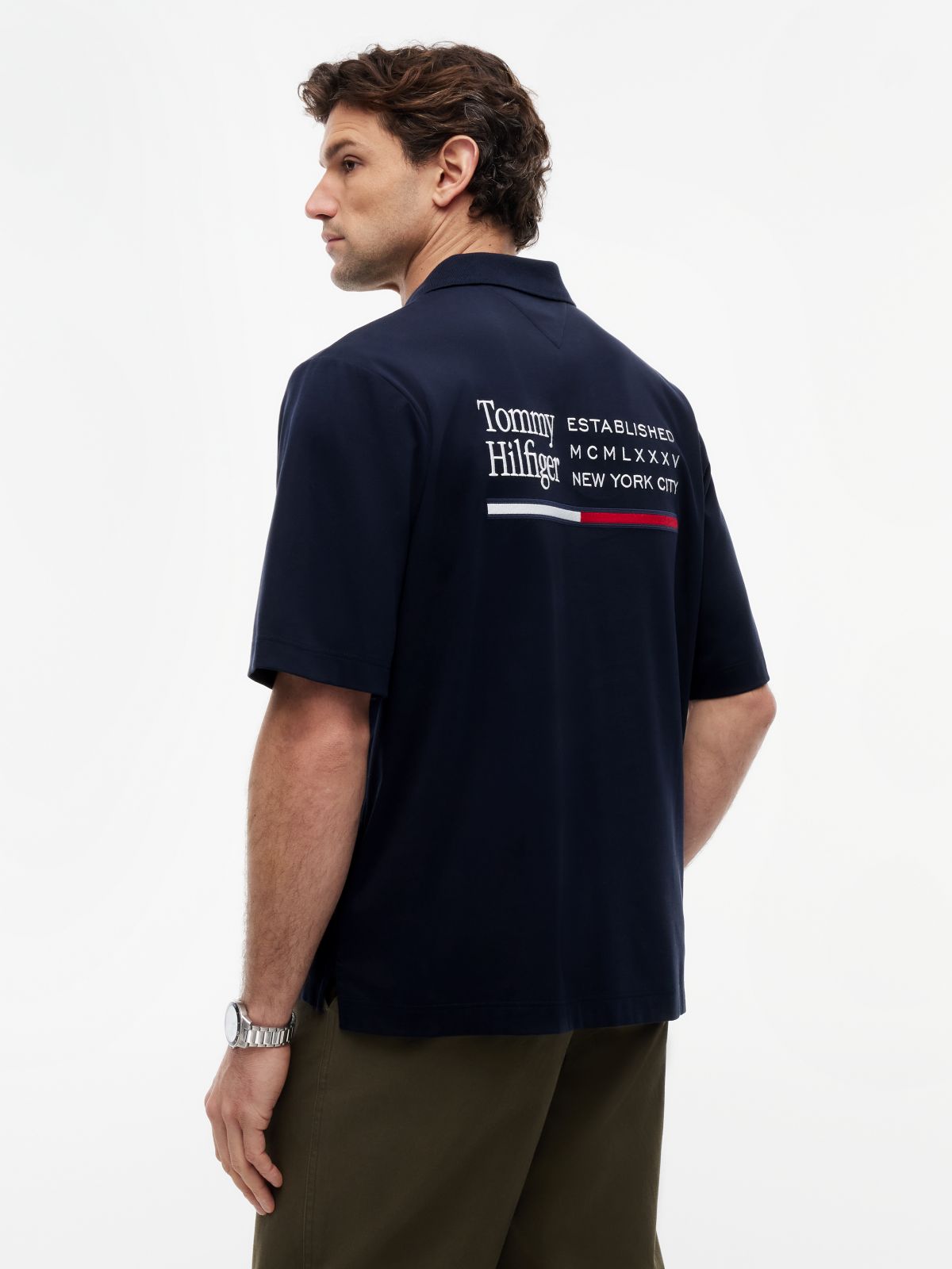 Oversized Fit Back Logo Polo Shirt — Blue