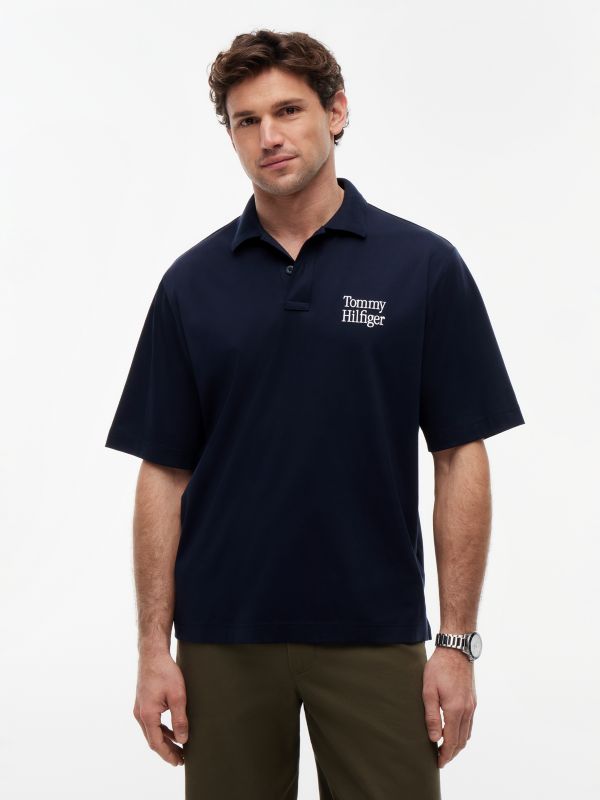 Oversized Fit Back Logo Polo Shirt — Blue