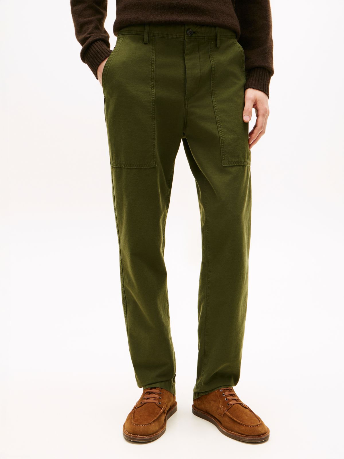 Washed Textured Sateen Utility Trousers — Green