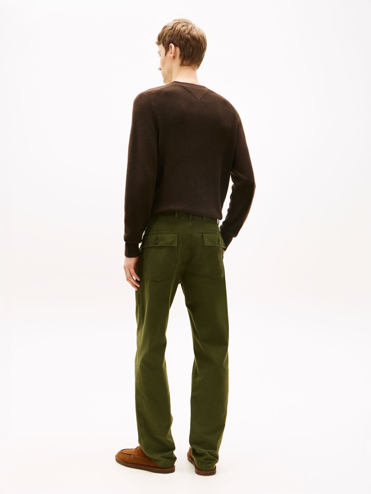 Washed Textured Sateen Utility Trousers — Green