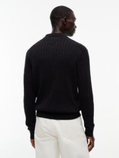 Cable Knit Polo Jumper — Black 4