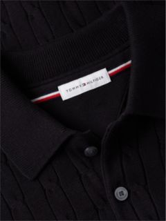 Cable Knit Polo Jumper — Black 6