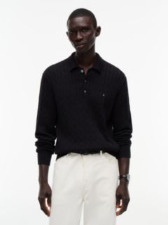 Cable Knit Polo Jumper — Black 1