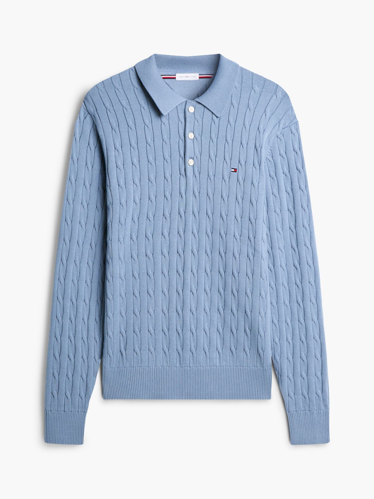 Cable Knit Polo Jumper — Blue