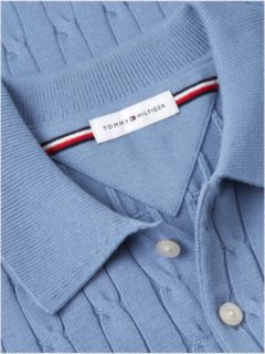 Cable Knit Polo Jumper — Blue 6