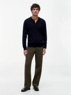 Cable Knit Polo Jumper — Blue 2