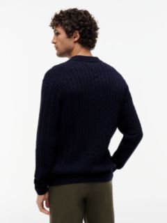 Cable Knit Polo Jumper — Blue 4