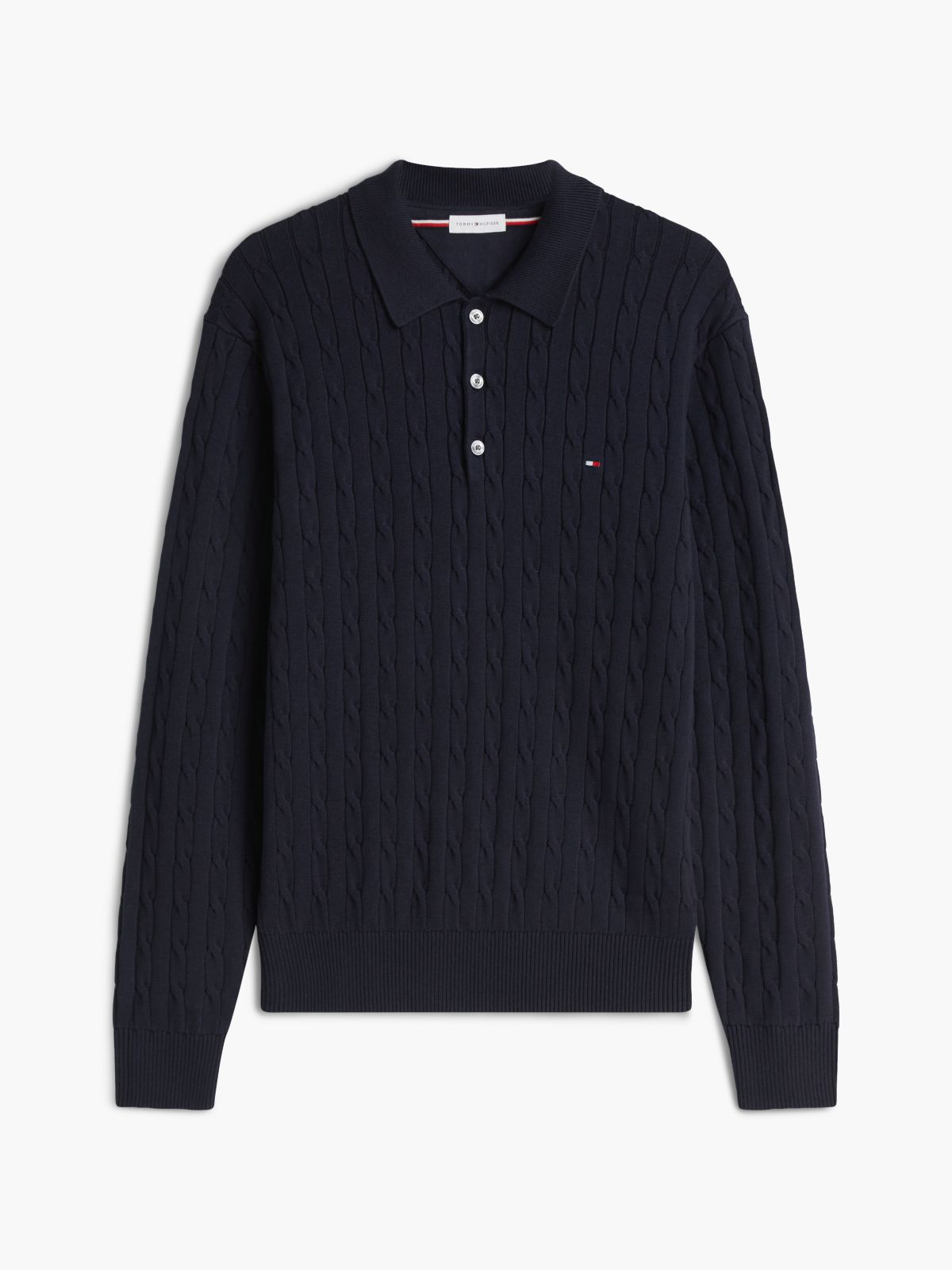 Cable Knit Polo Jumper — Blue