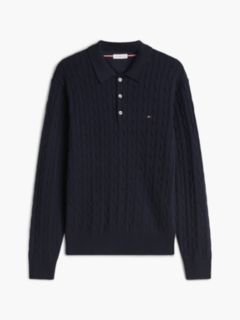 Cable Knit Polo Jumper — Blue 5