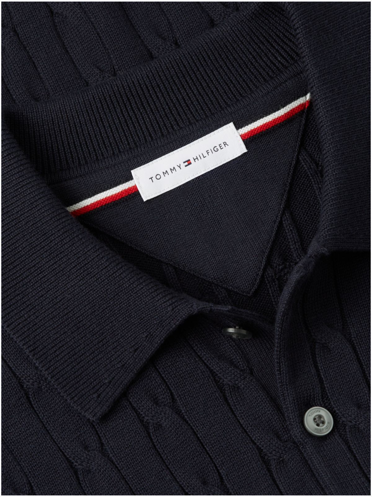 Cable Knit Polo Jumper — Blue