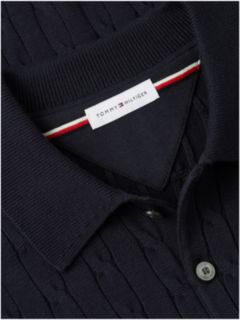 Cable Knit Polo Jumper — Blue 6