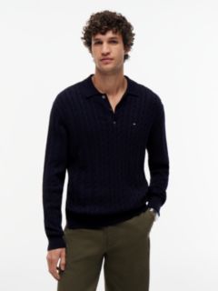 Cable Knit Polo Jumper — Blue 1