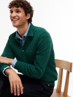 Cable Knit Polo Jumper — Green 3