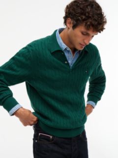 Cable Knit Polo Jumper — Green 4