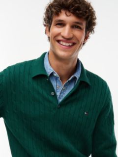 Cable Knit Polo Jumper — Green 5