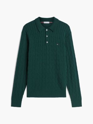green cable knit polo jumper for men tommy hilfiger