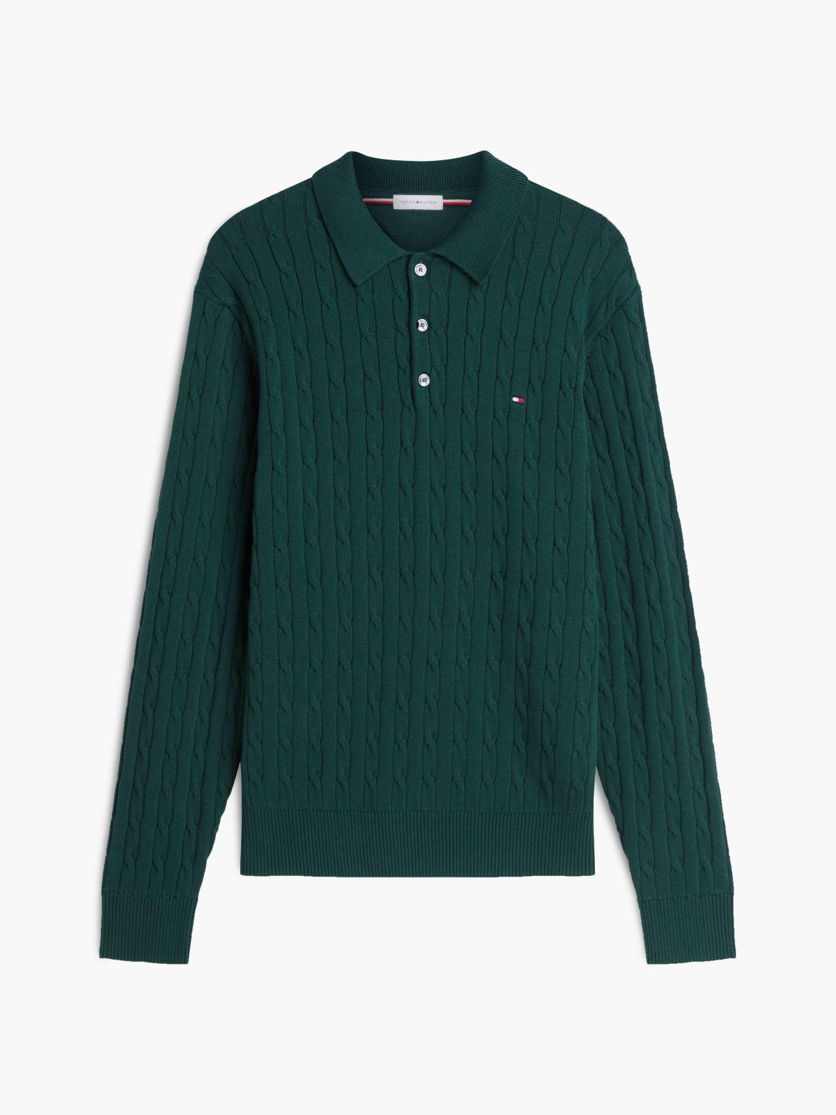 Cable Knit Polo Jumper — Green