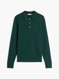 Cable Knit Polo Jumper — Green 7