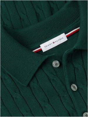 green cable knit polo jumper for men tommy hilfiger