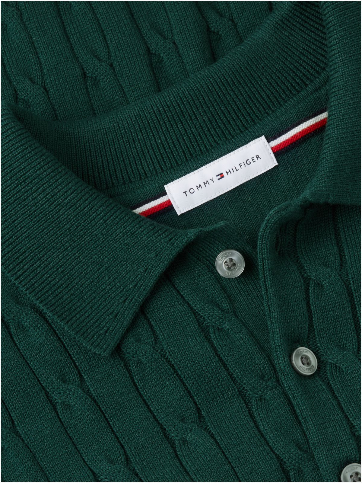 Cable Knit Polo Jumper — Green