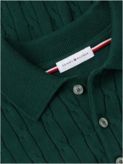 Cable Knit Polo Jumper — Green 8