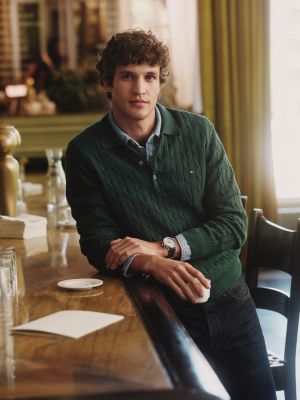 green cable knit polo jumper for men tommy hilfiger