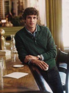 Cable Knit Polo Jumper — Green 9