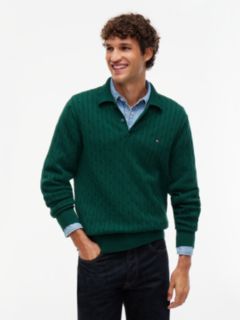 Cable Knit Polo Jumper — Green 1