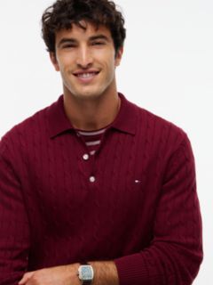 Cable Knit Polo Jumper — Purple 3