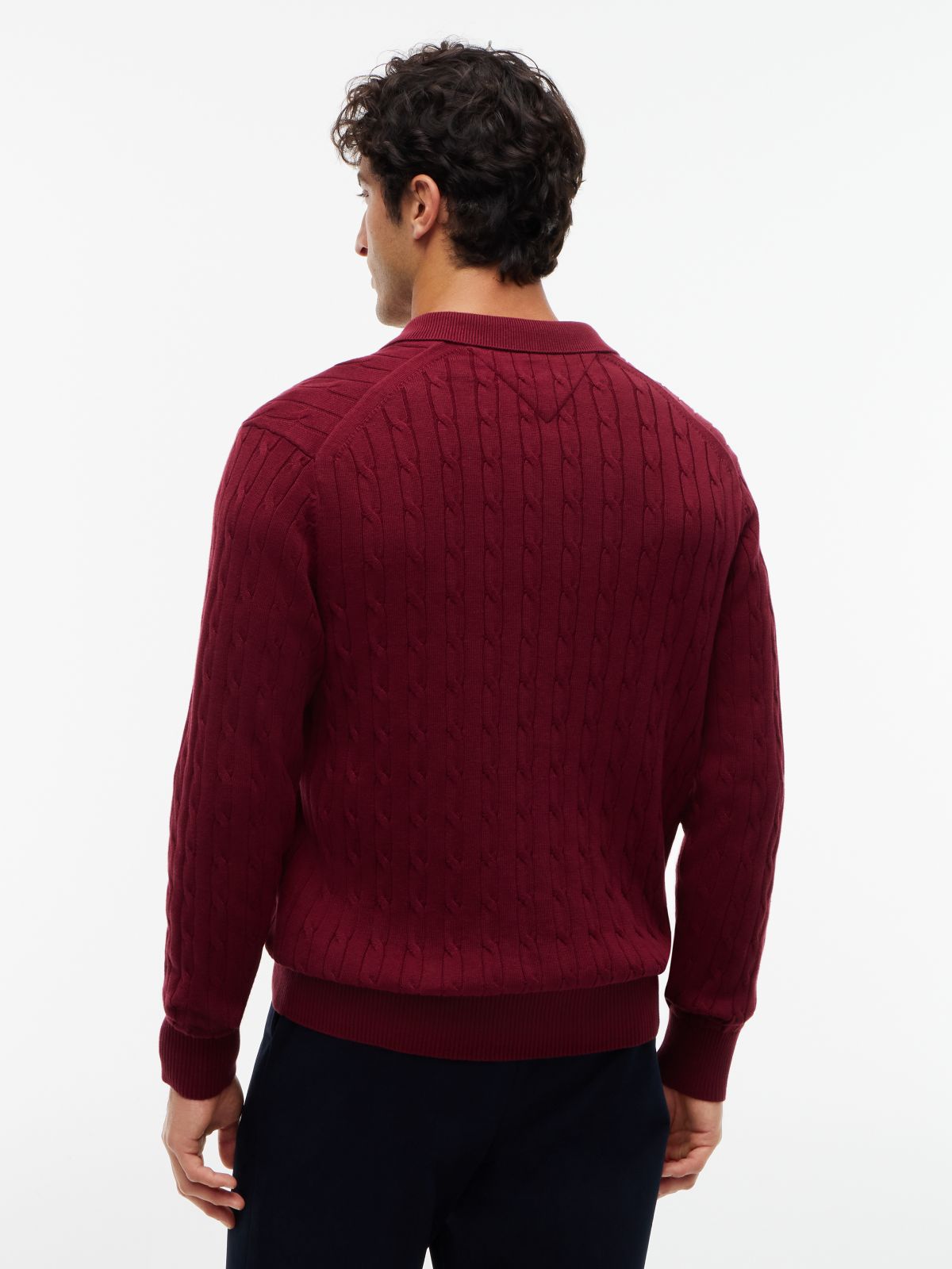 Cable Knit Polo Jumper — Purple