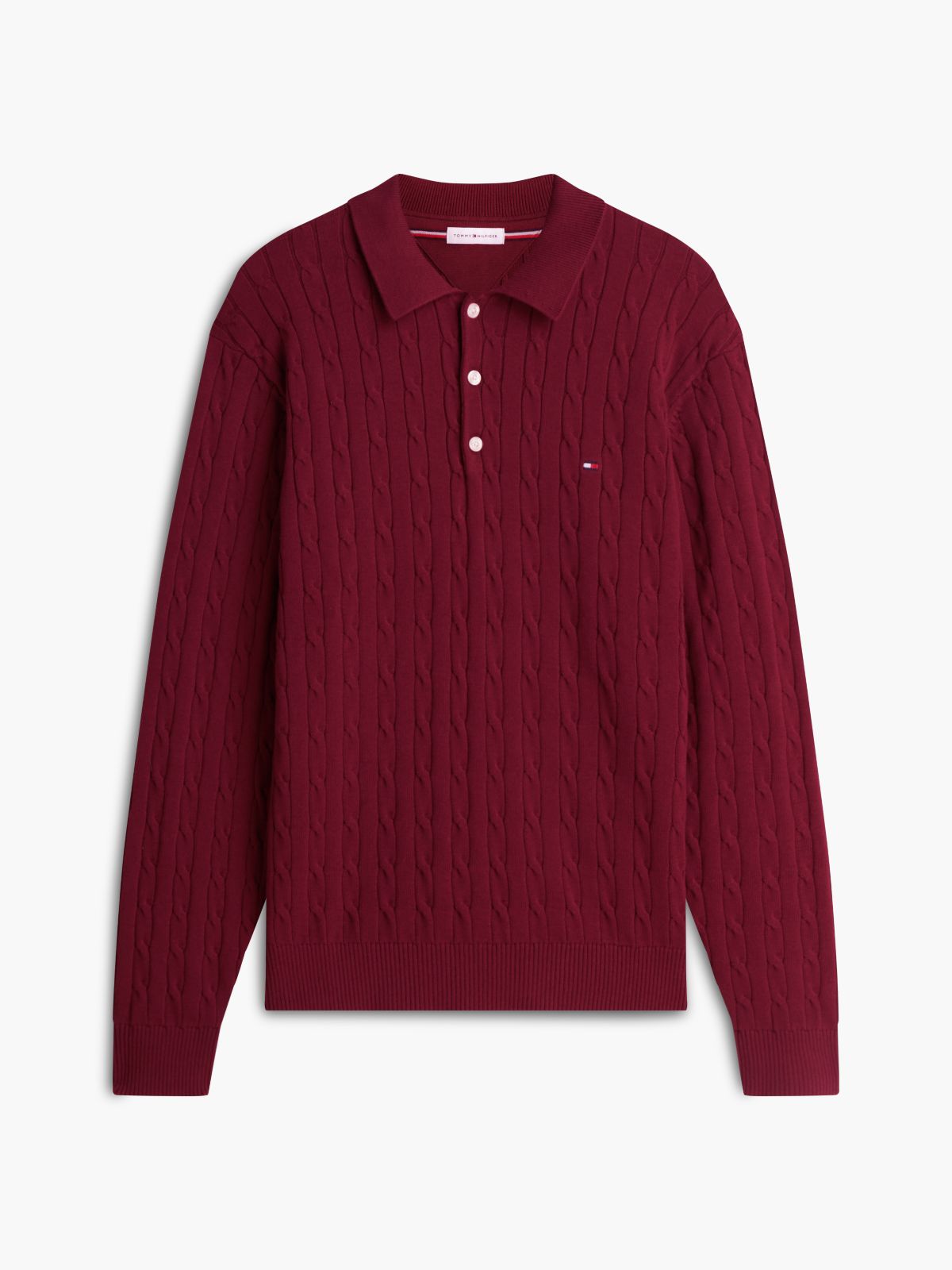 Cable Knit Polo Jumper — Purple