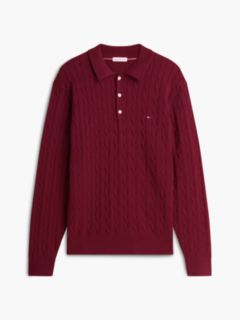 Cable Knit Polo Jumper — Purple 5