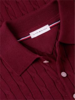 Cable Knit Polo Jumper — Purple 6
