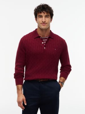purple cable knit polo jumper for men tommy hilfiger