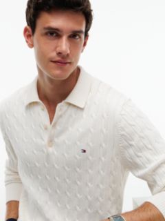 Cable Knit Polo Jumper — Yellow 3
