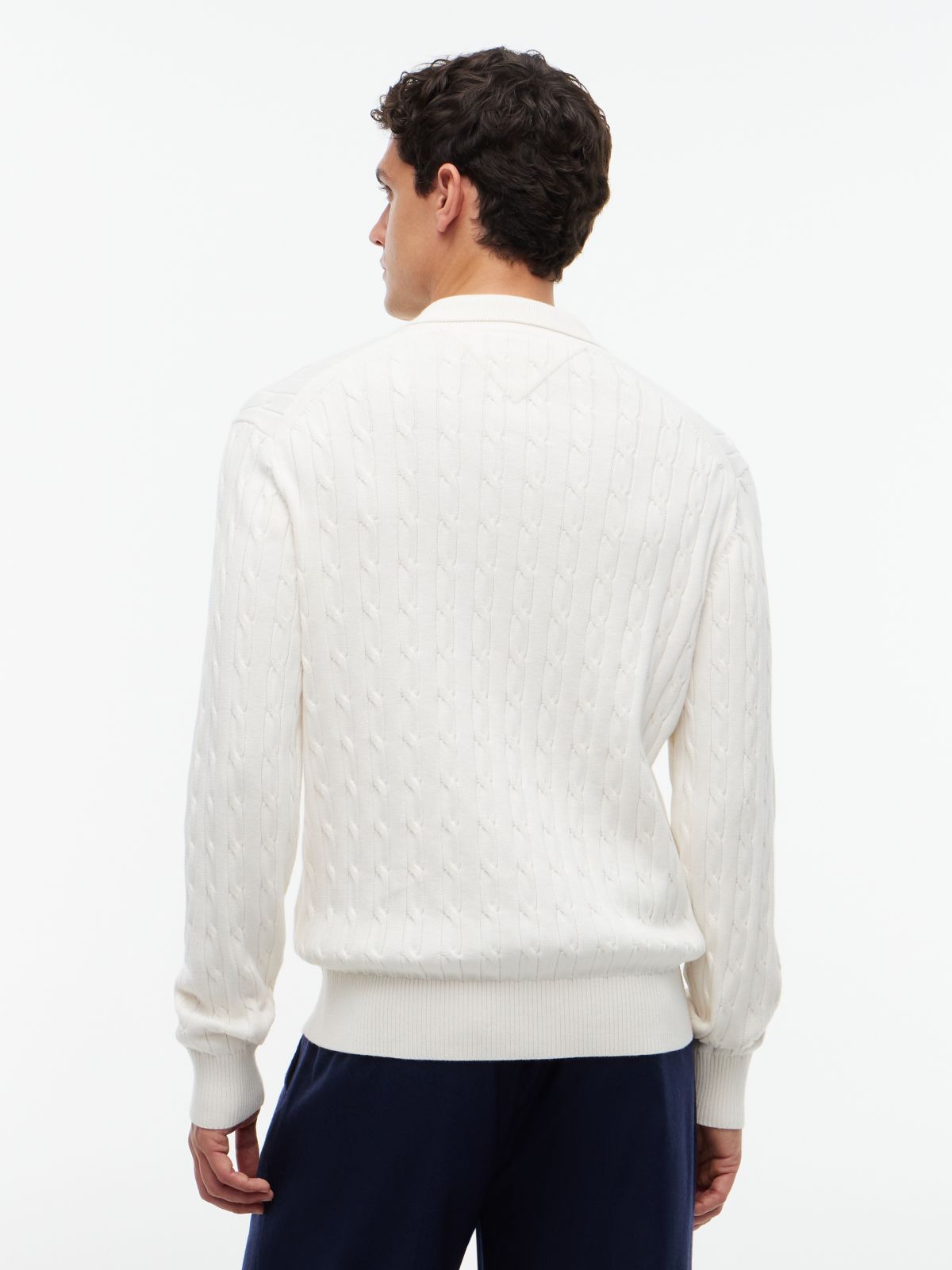 Cable Knit Polo Jumper — Yellow