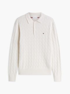 Cable Knit Polo Jumper — Yellow 5