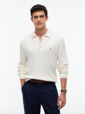 yellow cable knit polo jumper for men tommy hilfiger