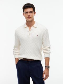 Cable Knit Polo Jumper — Yellow 1
