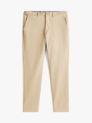 beige harlem tapered leg twill chinos for men tommy hilfiger