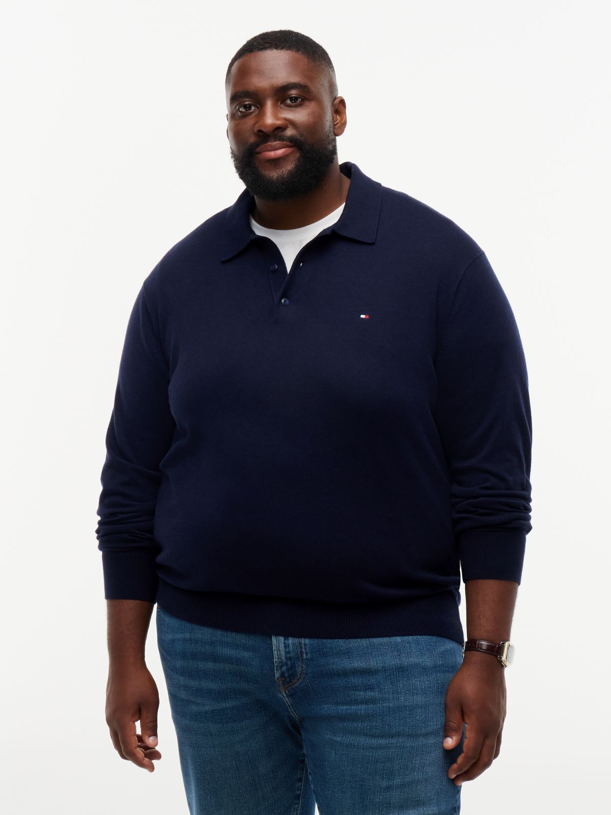 Plus Regular Fit Polo Jumper With Cashmere — Blue